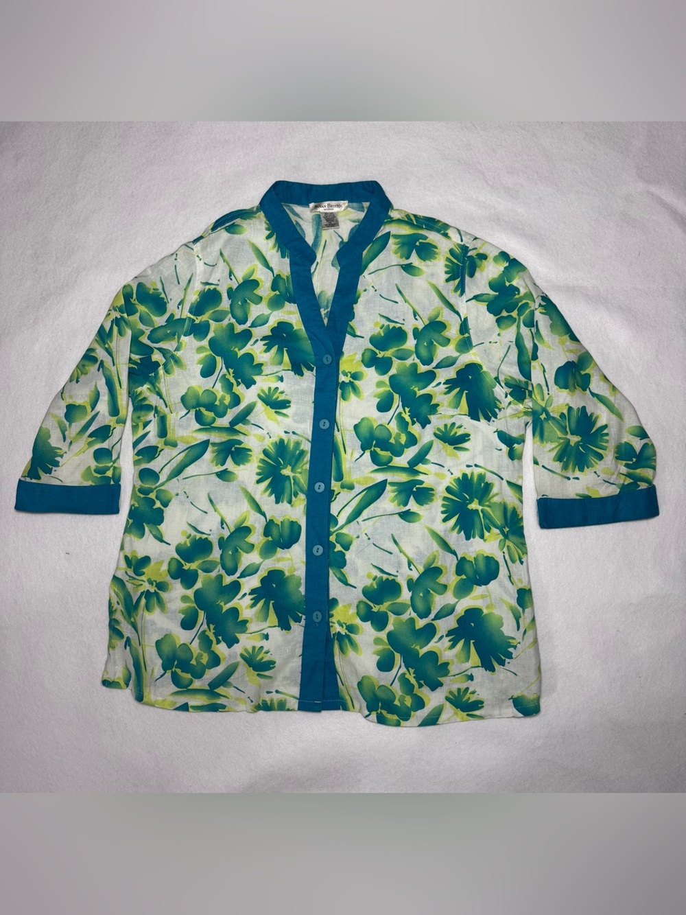 Susan Bristol Floral Green and Blue Blouse
